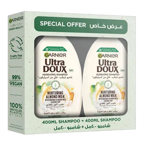 غارنييه ألترا دو | شامبو حليب اللوز، 2 × 400 مل - عبوة من قطعتين