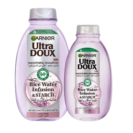 Garnier Ultra Doux Rice Water Smoothing Shampoo, 600ml + 400ml