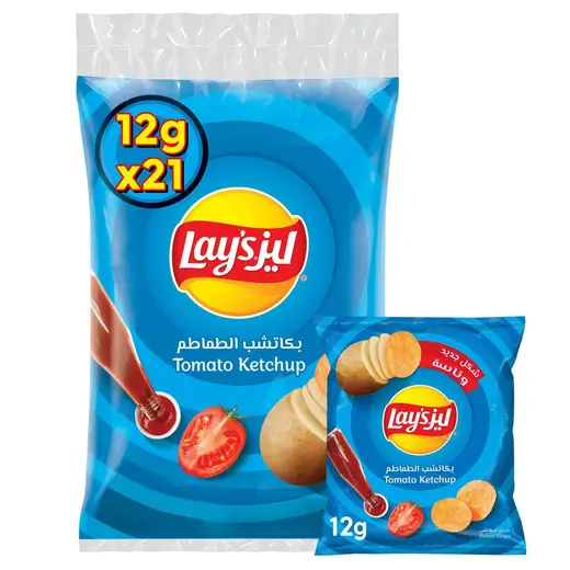ليز شيبس بطعم الكاتشب، 12 جم × 21 حبة