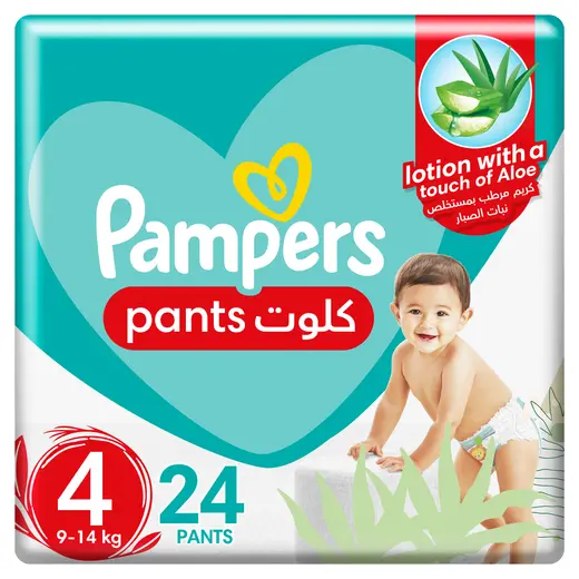 بامبرز حفاضات بيبي دراي كلوت مقاس 4 9-14 كجم بجوانب قابلة للتمدد لملاءمة أفضل 24 قطعة